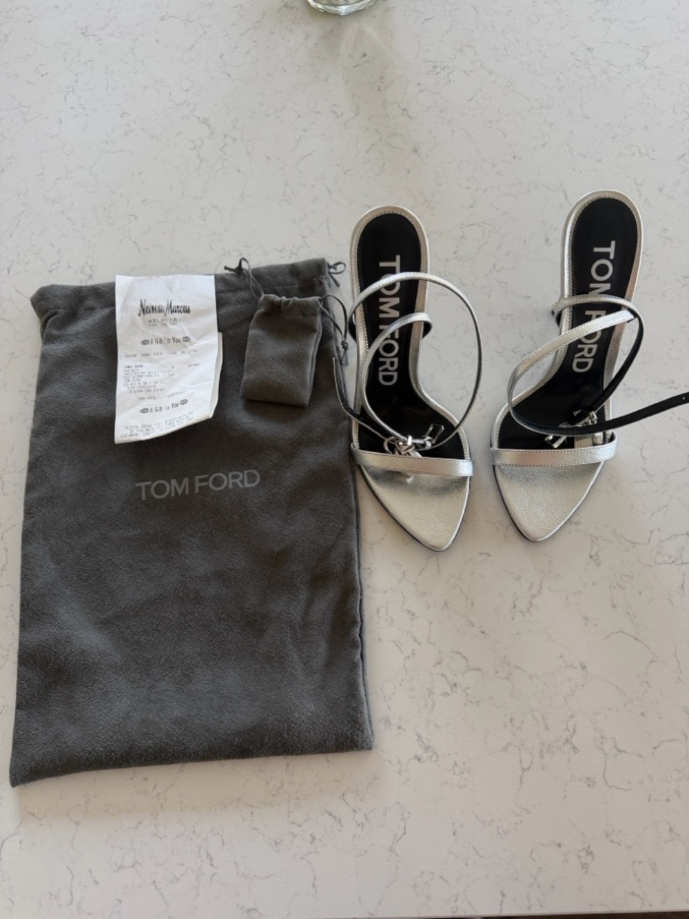 TOM FORD LAMINATED NAPPA LEATHER PADLOCK POINTY NAKED HEELS SZ 8.5